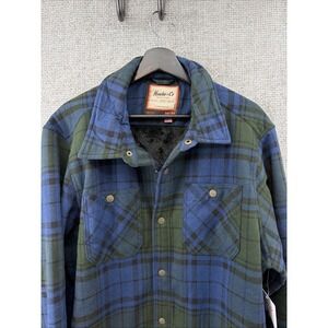 Hawke & Co Jacket Men's Medium Blue Faux Fur Lined Plaid Flannel Shacket New